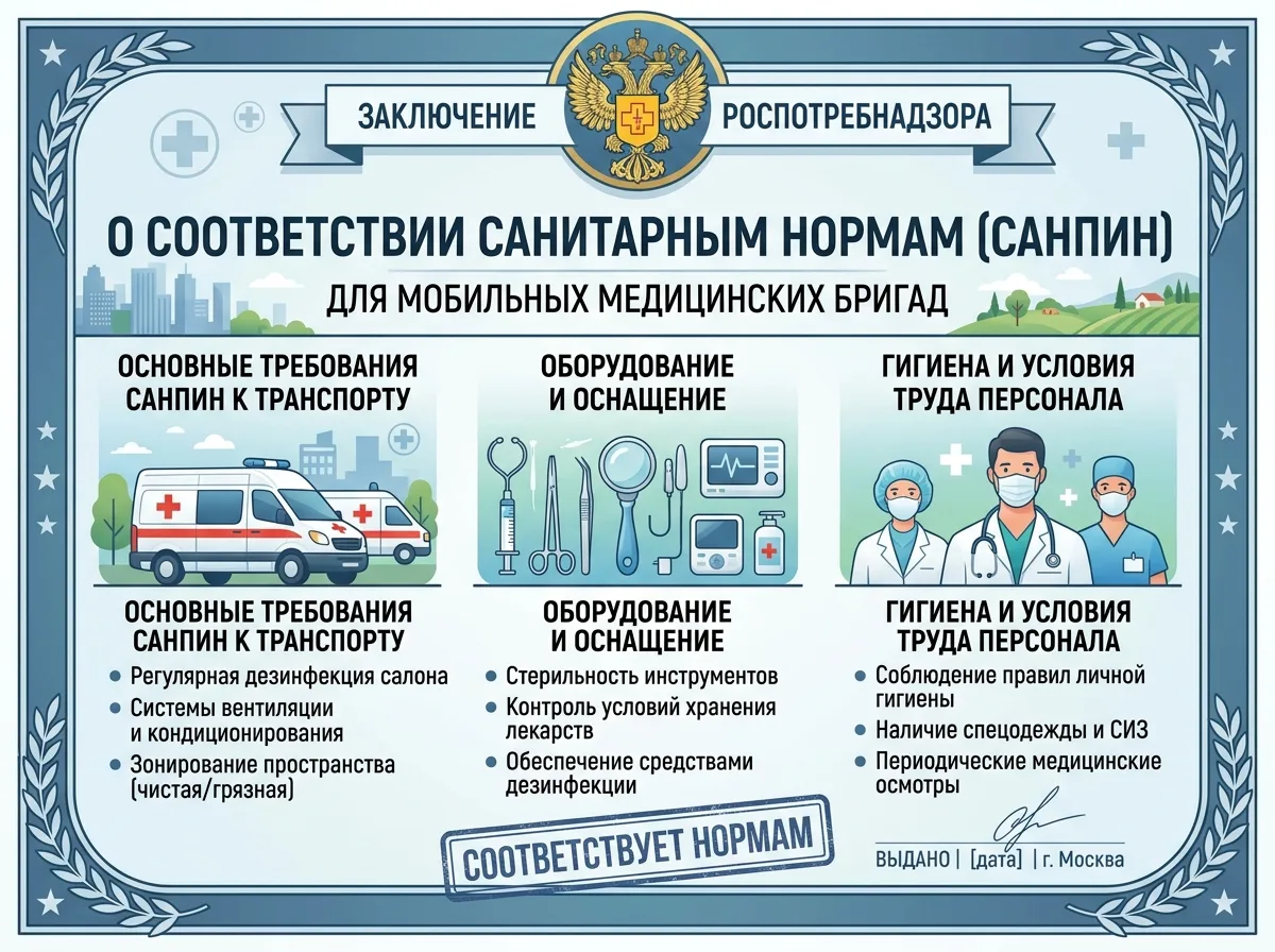 Заключение Роспотребнадзора о соответствии санитарным нормам СанПиН для выездных медицинских бригад